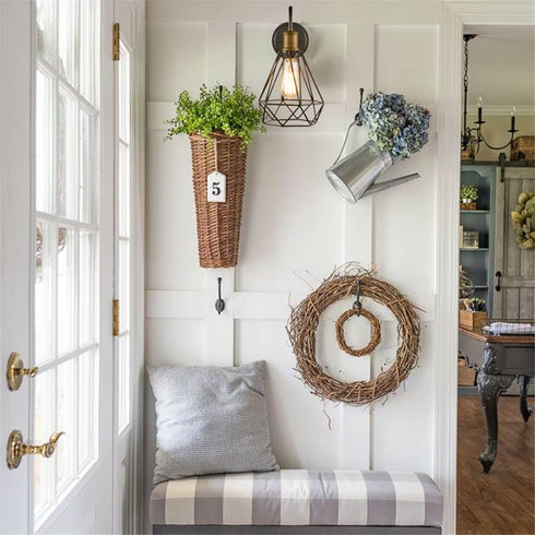 Metal Cage Goose-neck Plug-in Wall Sconce Set of 2